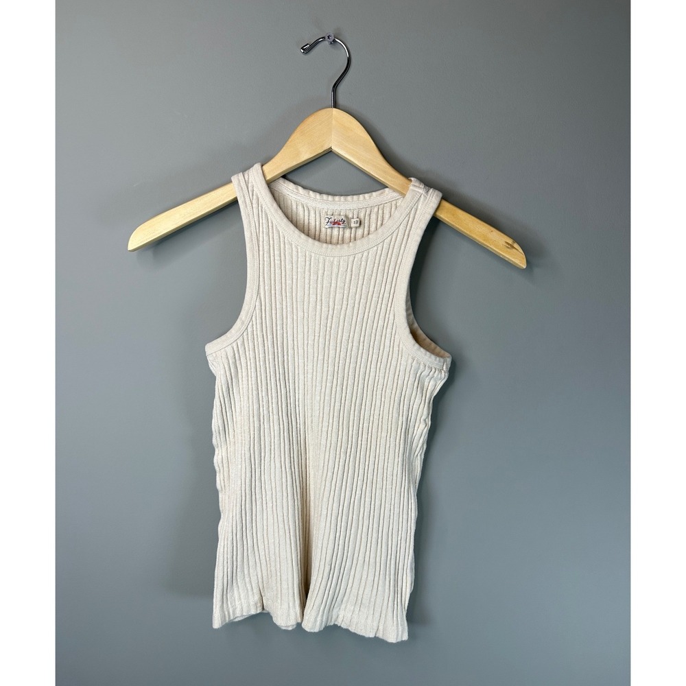 Faherty Ribbed Tank Top Womens Size S Cream Racerback Stretch Cotton